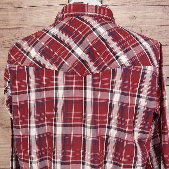 HIGH NOON RED PLAID PEARL SNAP BUTTON DOWN WESTERN SHIRT MENS TL LT TALL - Picture 5 of 6